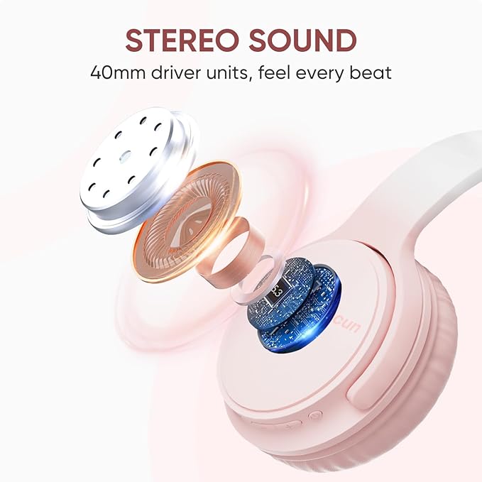 Wireless Headphones, Bluetooth Over Ear Headsets with Microphone, Hi-Fi Audio, 60H Playtime, Touch Control, Foldable Lightweight, On-Ear Headphones for Girls Women, Travel, Work,