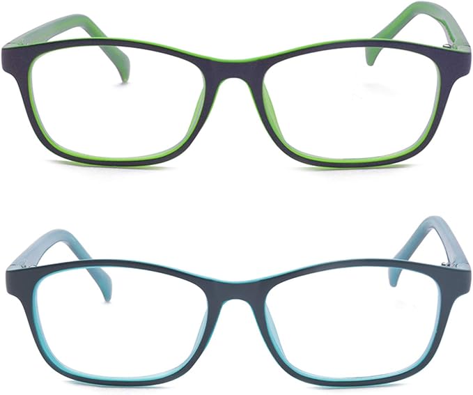 Outray 2 Pack Kids Anti Blue Light Glasses Classic Rectangle Eyewear Anti Harmful Blue Light/UV400 | Anti Glare (Blue+Green, 47)