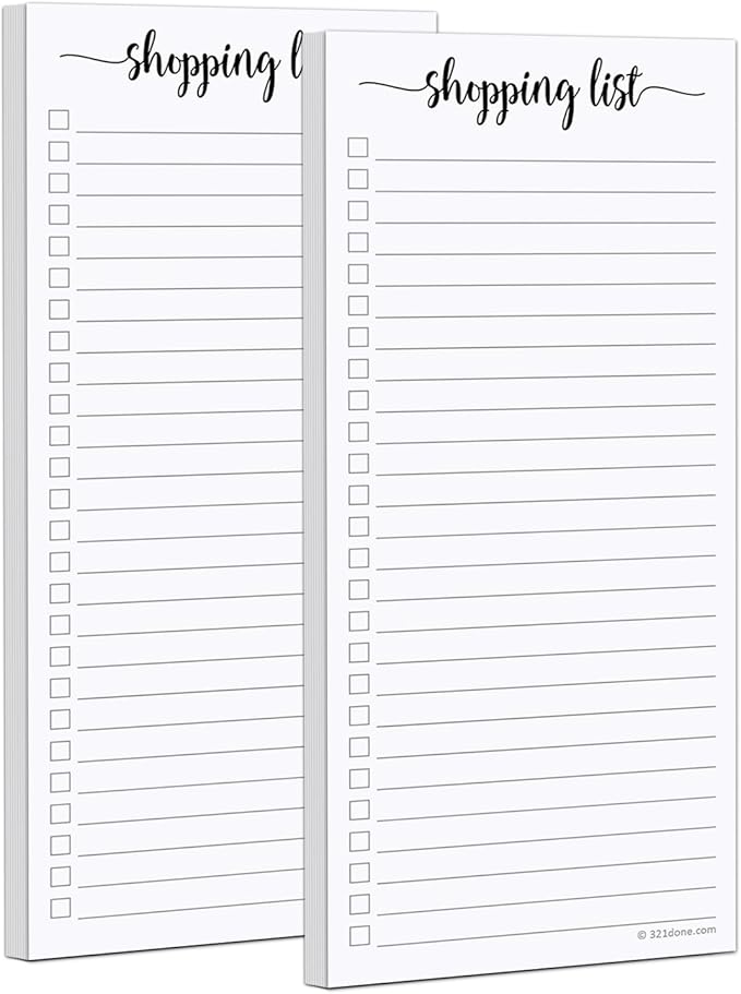 321Done 2-Pack Slim Shopping List Notepad, Made in USA - 3.7x8.5, College Ruled, Minimalist Stylish Handheld Grocery List, Store, Market, Pad for Planning, Organizing, Meal Prep - 50 Sheets per Pad