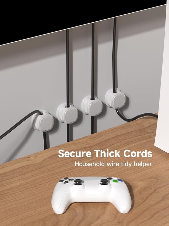 9 Pack Cord Organizer, Spring Cable Management, Adhesive Cute Cable Holder Clips, Phone Charger Wire Keeper for Desk Nightstand Car Office (9-Pack White)