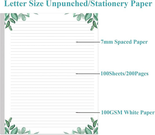 (3-Pack) Stationery Lined Paper, Letter Size Unpunched Ruled Filler Paper, 300Sheets / 600Pages Loose-Leaf Line Paper, 100gsm White Paper, 8.5'' x 11'', Leaf