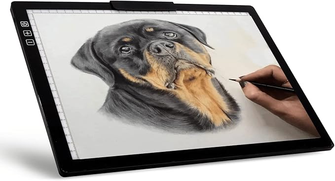 Wireless Rechargeable A4 LED Light Pad w/Built-in Riser Stands, 6 Levels of Brightness, Evenly Illuminated Light Box for Tracing and Weeding Vinyl, Slim and Lightweight Diamond Painting Light Board