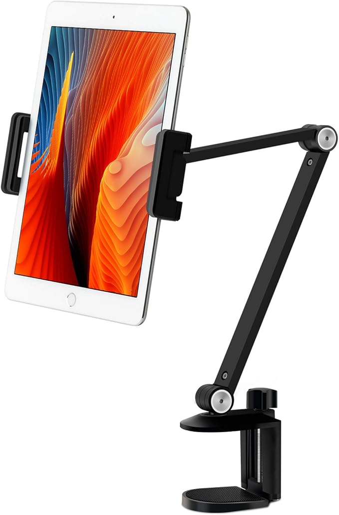 Viozon Tablet Stand Holder Mount, Rotate 360 Degrees of Flexible, Height and Angle Adjustable, High-Grade Aluminium Alloy Long Arm Compatible with 4.5-13 Mobile Phone and Tablet (AP-7LCB2)