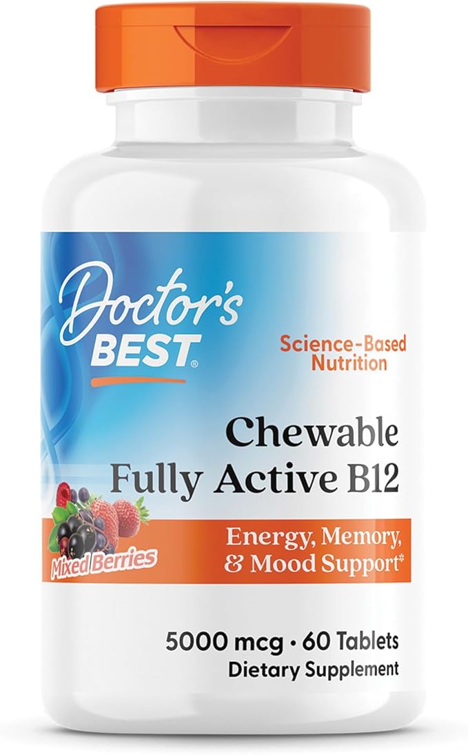 Doctor's Best Chewable Fully Active Methyl B12, Methylcobalamin, Energy, Memory, & Mood Support, Non-GMO, Gluten Free, Soy Free, Vegan 60 Tablets