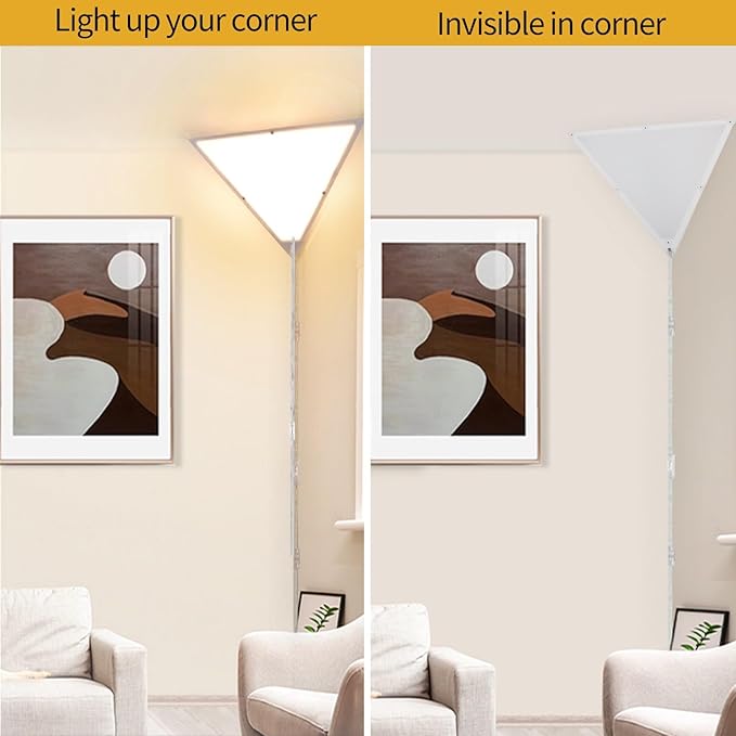 Dimmable LED Corner Light with Remote, 3000K/4000K/6000K Plug in Ceiling Light, Corner Lights for Living Room, Bedroom, Kids Room, 1 Hour Timer, Triangle Lamp for Dark Area(9W Bulb Include)