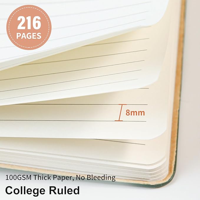 Lined Journal Notebook for Work College Ruled Note Book 5.79"x8.27" A5 PU Leather Daily Journaling 216 Pages for Women Men Writing Home School Supplies Business (A5 Lined 216pages, 05-Pink)