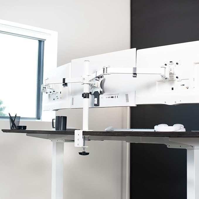 VIVO Triple Monitor Adjustable Desk Mount, Articulating Tri Stand, Holds 3 Screens up to 24 inches, White, STAND-V003YW