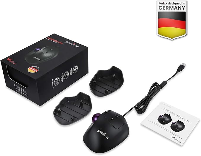 Perixx PERIMICE-520 Wired USB Ergonomic Programmable Trackball Mouse, Adjustable Angle, 8 Button Design, Black (PM-520-11447)