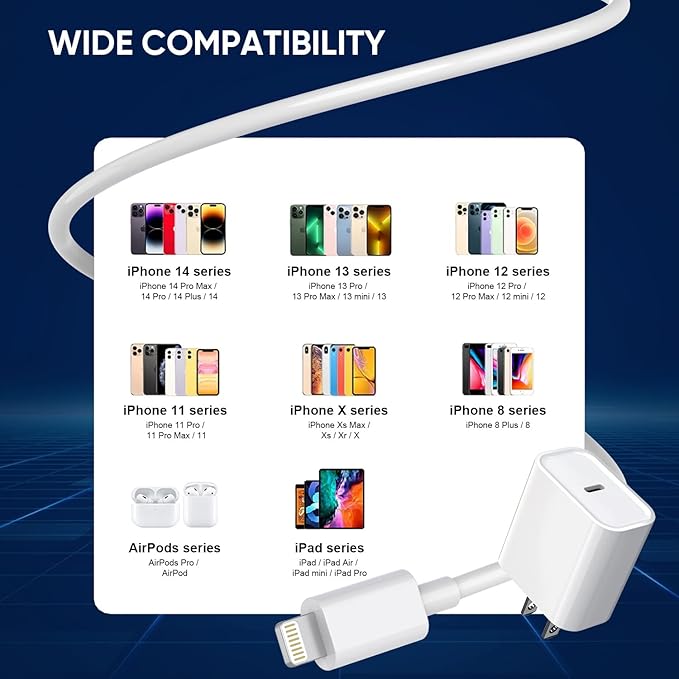 3 Pack Fast Charger iPhone,【Apple MFi Certified】6FT iPhone Charger Fast Charging USB C Block Wall Adapter 6 Foot Type C to Lightning Cable for iPhone 14 Pro Max/14 Plus/13 Pro/12/12Pro/11/XS/X,AirPods