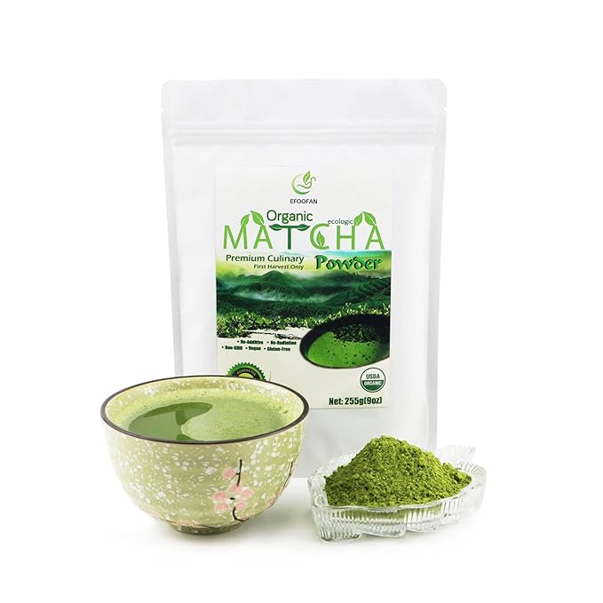 EFOOFAN Matcha Organic Green Tea Powder - Premium Culinary Grade (9OZ) - USDA/JAS/EC Certified Organic - Japanese Tencha Tea Flavor - Te Verde Macha Organico Latte Powder Unsweetened