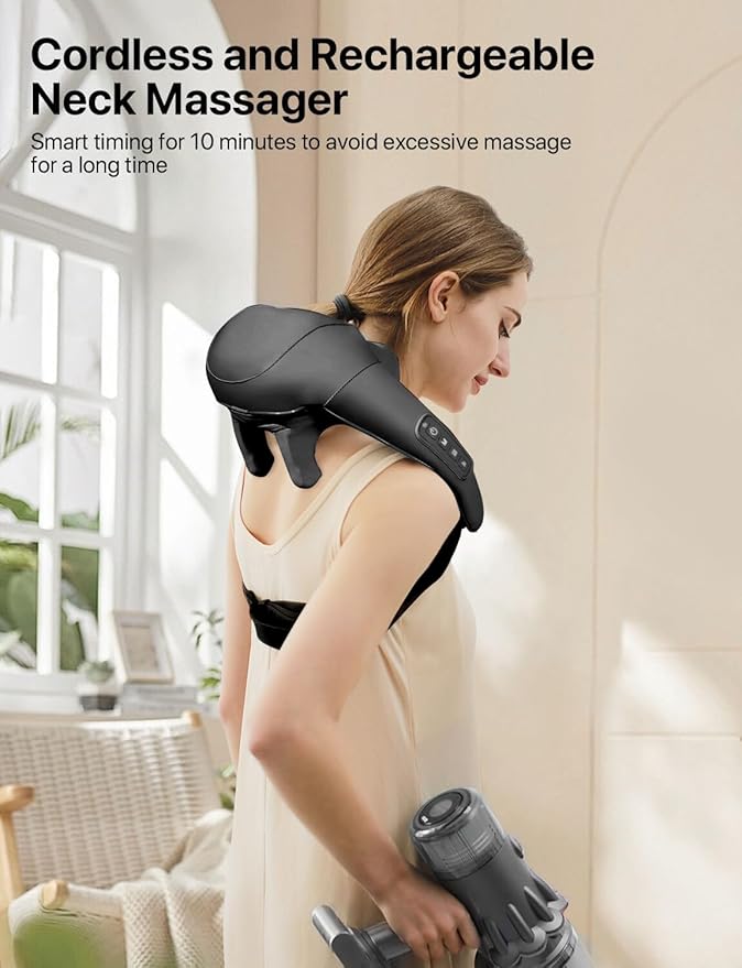 Cordless Shiatsu Neck and Back Massager with Heat, 2500mAh Rechargeable Electric Deep Tissue 3D Kneading Massage Pillow for Shoulder, Leg, Body Muscle Pain Relief, Gifts for Dad Mom Friends