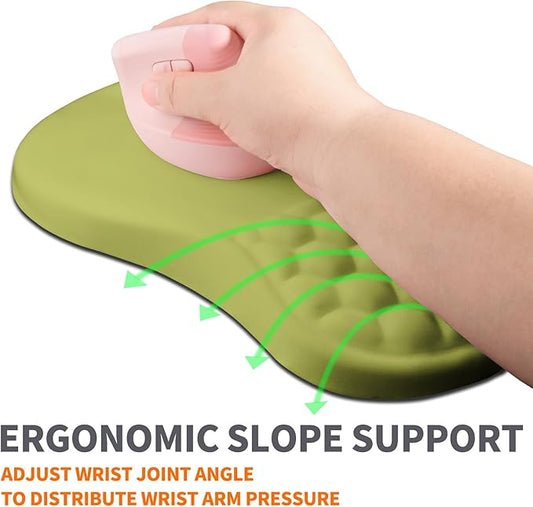Ergonomic Joint Wrist Support Mouse Pad with Memory Foam Cushion Massage Bump, Carpal Tunnel Pain Relief Mousepad Slope Design for Wrist Rest, 11.8x7.9 in, Khaki Green