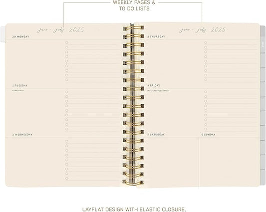 18 Month Planner/Calendar by Graphique, July 2025 – Dec. 2026 White Floral Hardbound Spiral Planner, Monthly Tabs, Holidays, Reminder Stickers, 6” x 8”