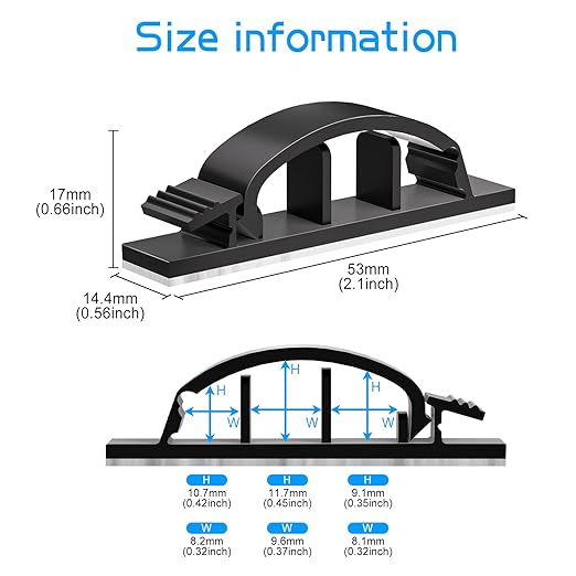 XHF 50pcs Adhesive Cable Wire Clips Black, Outdoor Cable Management Wire Organizer Cord Holder for Under Desk, Car, Wall, TV PC Ethernet Cable