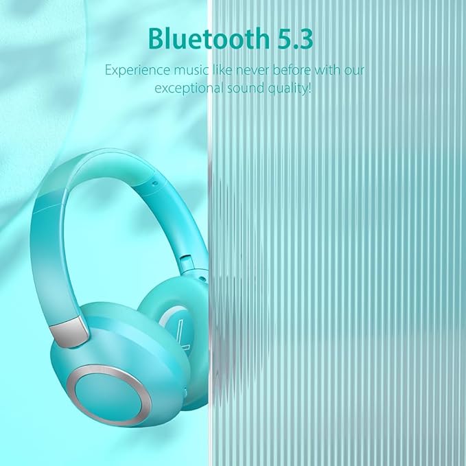 Active Noise Cancelling Headphones, 100H Playtime Bluetooth Headphones Wireless Bluetooth with Mic, Over Ear Wireless Headset with Deep Bass,Fast Charging for Travel (Light Green)