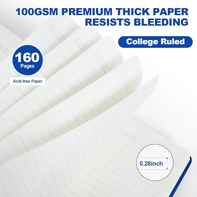 Lined Journal Notebook for Women Men,5.5"x8.3",100 GSM Thick Paper, A5 Hardcover Leather Journaling Notebooks for Writing,Travel,Work & School,College Ruled Notebooks for Note Taking Diary(Blue)