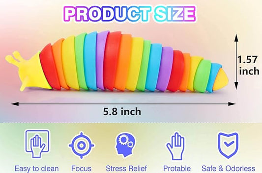 Kabvy 6Pcs Sensory Slug Fidget Toys for Kids & Adults, Autism Stress Relief, Travel Essential for Car Airplane, Toddler Sensory Toys,Christmas Stocking Stuffers Gifts for Girls Boys