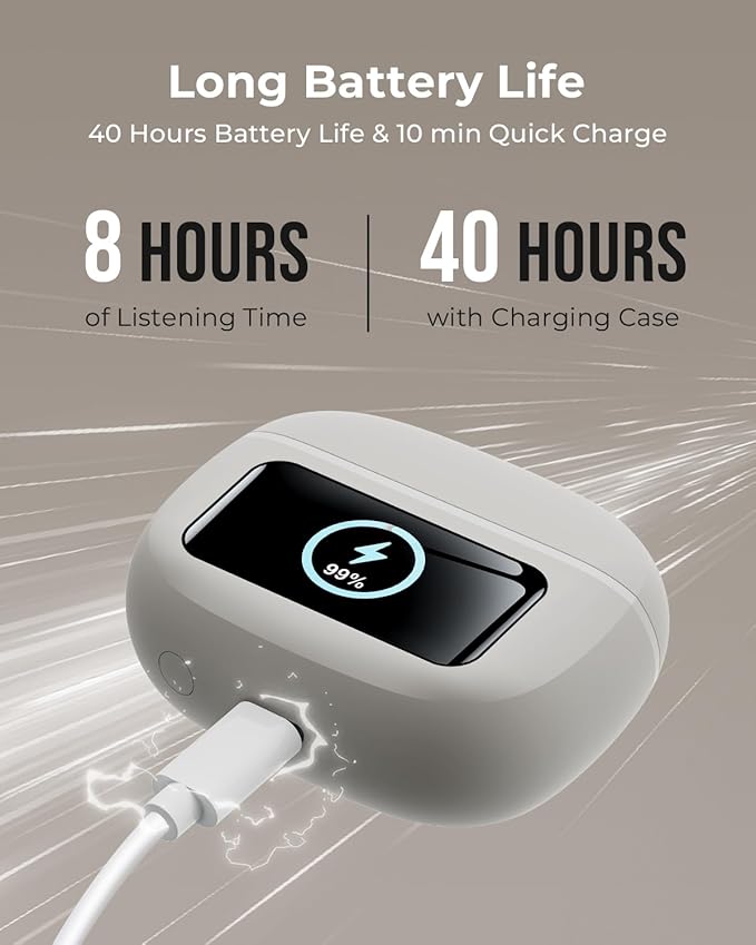 Wireless Earbuds, Ear Buds Active Noise Cancelling with Charging Case, 6.0 Bluetooth Earbuds with AI Clear Calls, 40H Playtime for Sports & Working, Stereo Sound Headphones for iPhone/Android/iPad