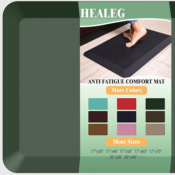 1" Extra Thick Anti Fatigue Floor Mat 50" L x 17" W,Kitchen Mat, Standing Desk Mat,140D Advanced PU Foam Ergonomic Comfort at Home, Office, Garage, Sink (Green)