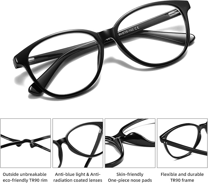 MEETSUN Blue Light Blocking Glasses for Women Cat Eye Blue Light Glasses TR Frame Anti Eyestrain UV Glare Computer Gaming Eyeglasses(Black Frame)