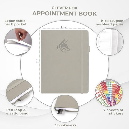 Clever Fox Appointment Book – Hourly Schedule Planner with 15-Minute Increments – Time Box Planner for Daily Work & To-Dos – Weekly & Monthly Spreads, Undated, Hardcover, 8.3x11″ (Foggy Alps)