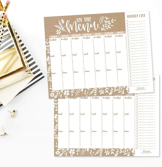 Hadley Designs - Rustic Weekly Meal Planning Calendar Grocery Shopping List Magnet Pad for Fridge, Week Diet Planner Tools Refrigerator What to Eat Dinner Notepad