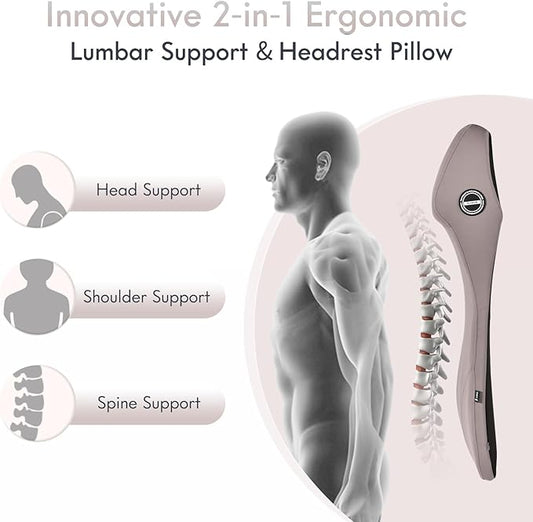 FLORICH Lumbar Support Pillow and Car Neck Pillow Memory Foam Integrated Lumbar Support Cushion with Headrest Pillow Ergonomic Car Seat Back Support for Head Waist Support Sciatica Pain Relief, Gray