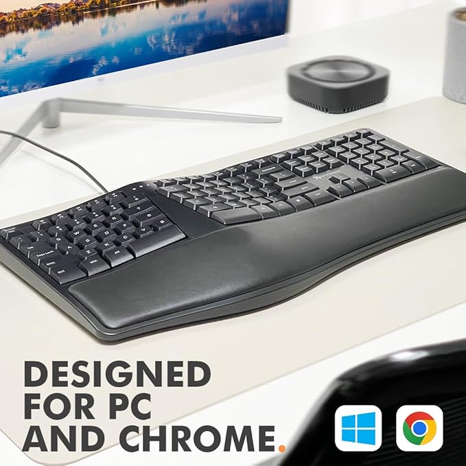 X9 Wired Ergonomic Keyboard with Cushioned Wrist Rest - Type Comfortably Longer - USB Wired Split Keyboard for Laptop, PC & Chrome Computer with 110 Ergo Keys & 5ft Cable