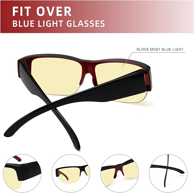 Eyekepper 30% Anti-Blue Light Blocking Computer Glasses,Fit Over Readers with Transparent Lens Black Red