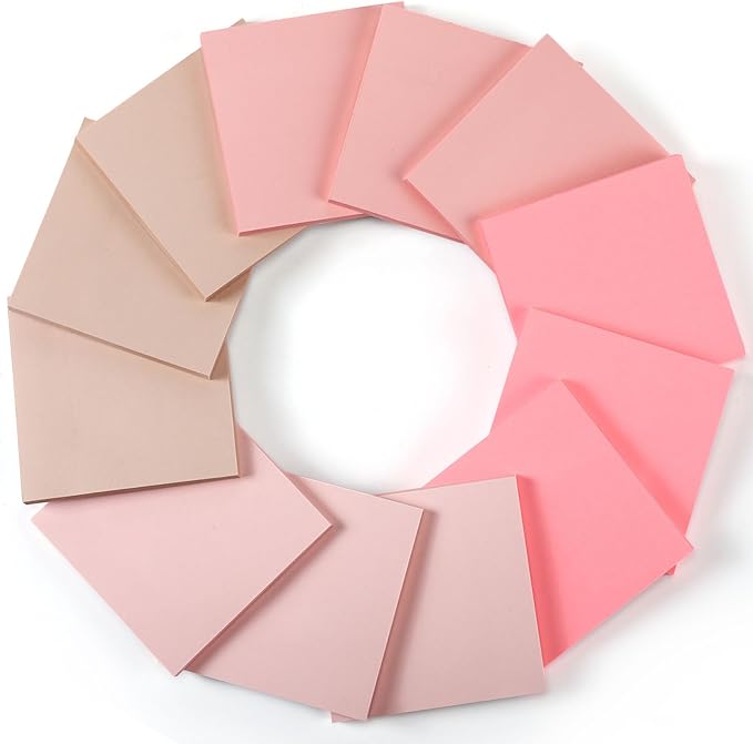 Thenshop 12 Pads Pink Sticky Notes 3''x3'', Self Stick Notes Pads Pink Office Supplies, Vintage Aesthetic School Accessories 50 Sheets/pad