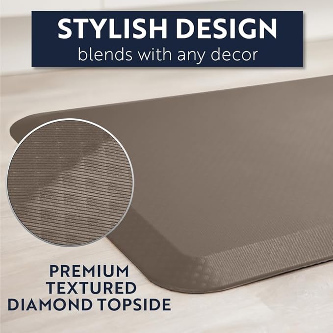 KANGAROO Thick Ergonomic Anti Fatigue Mats for Kitchen Floor, 58x20, Cushioned Standing Office Desk Mat, Waterproof Scratch Resistant Topside, Supportive All Day Comfort Padded Foam Rugs, Beige