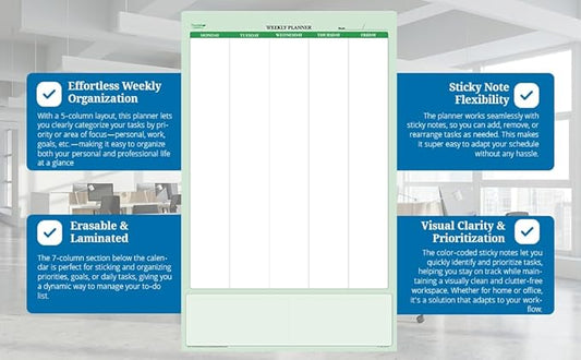 Earth Green Complete Kit Sticky-Note Weekly Task and Goal Planner 24 in. x 36 in.