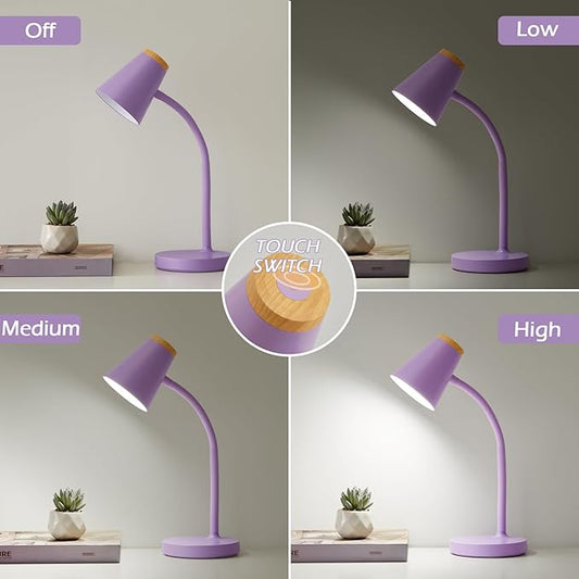 Desk Lamps for Home Office - Small LED Desk Lamp Touch Dimmable Reading Light for College Dorm Room - Adjustable Flexible Gooseneck Table Lamp for Bedside Bedroom Nightstand Purple