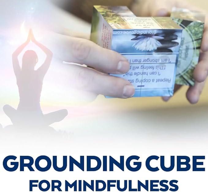 Mindfulness Grounding Cube for Anxiety Relief | Visual Meditation Fidget Toy for Adults & Teens | 9 Stress Relief Techniques for Emotional Support, Balance, Focus & Dissociation