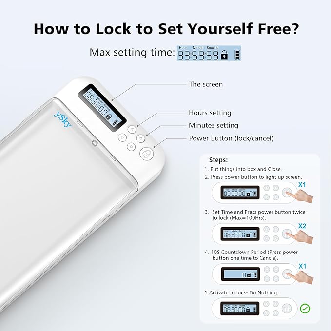 ySky Timed Phone Lock Box for iPhone & Android - Self-Control Timer to Help Kids & Students Focus Back - Translucent