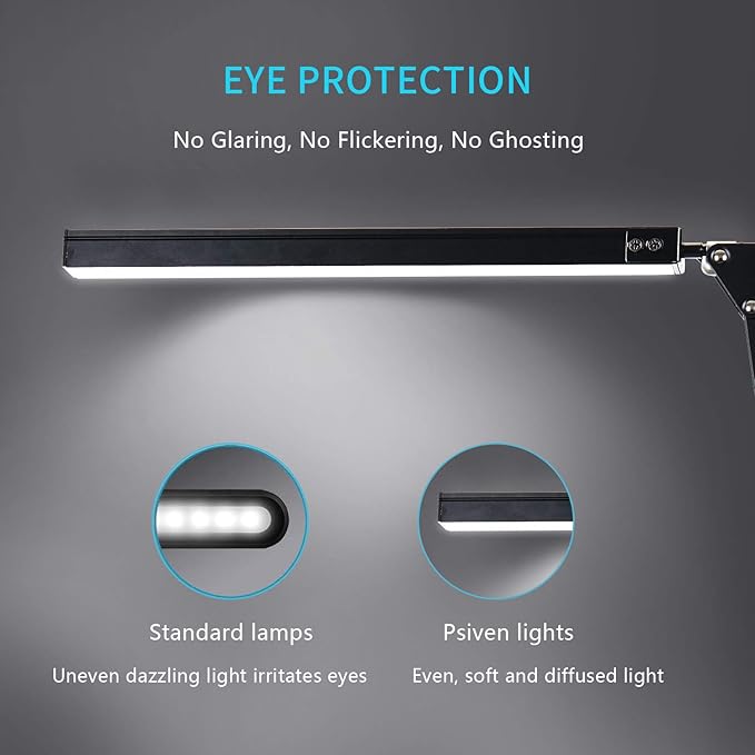 LED Architect Desk Lamp, Metal Swing Arm Dimmable Task Lamp, Eye Care Table Lamp with Clamp (3 Color Modes, 10-Level Dimmer, Memory Function) Highly Adjustable Office, Craft, Workbench Light