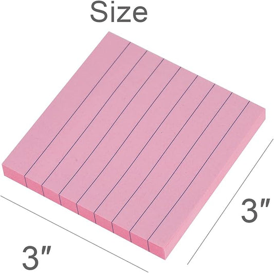 Vanpad Lined Sticky Notes 3x3 Inches, Light Pink Ruled Self-Stick Pads, Easy to Post for Home, Office, Notebook, 8 Pads/Pack