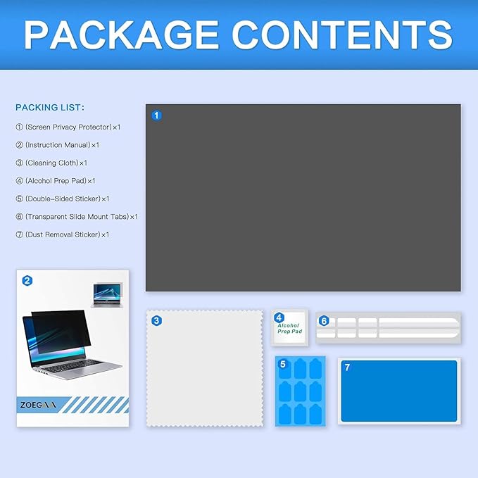 ZOEGAA 17.3 Inch Laptop Privacy Screen Filter for 16:9 Widescreen Display 15.1"x8.5" - Laptop Screen Privacy Shield and Anti Blue Light Anti Glare Screen Protector