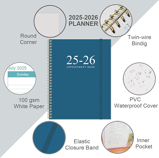 2025-2026 Appointment Book & Planner - 8.5" x 11" Daily Hourly Planner 2025-2026 from July 2025 - June 2026, Weekly Appointment Book with 30-Minute Interval, Blue