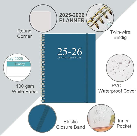 2025-2026 Appointment Book & Planner - 8.5" x 11" Daily Hourly Planner 2025-2026 from July 2025 - June 2026, Weekly Appointment Book with 30-Minute Interval, Blue