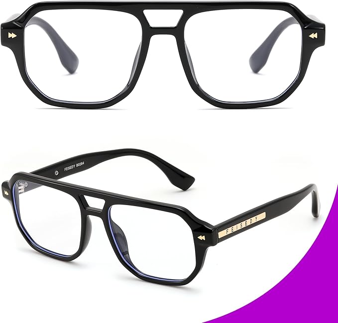 FEISEDY Aviator Blue Light Glasses for Men Women, Retro 70s Style Design Anti Glare Digital Eyestrain & Daily Wear B0284