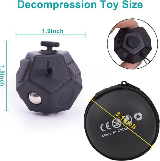 Mini Fidget Toys, Cool Black 12 Sided Fidgets Toy Cubes for Kids Adults with Anxiety ADHD Autism and Relief Stress (Pure Black)