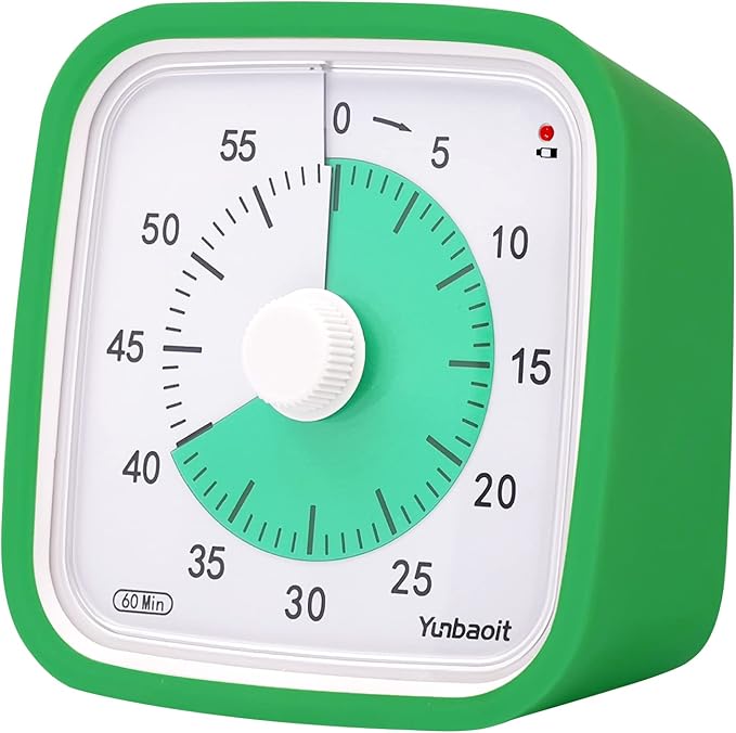 Yunbaoit Visual Timer with Protective Case, 60 Minute Silent Countdown Timer for Kids and Adults Clock Time Management Tool(Green)