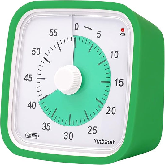 Yunbaoit Visual Timer with Protective Case, 60 Minute Silent Countdown Timer for Kids and Adults Clock Time Management Tool(Green)