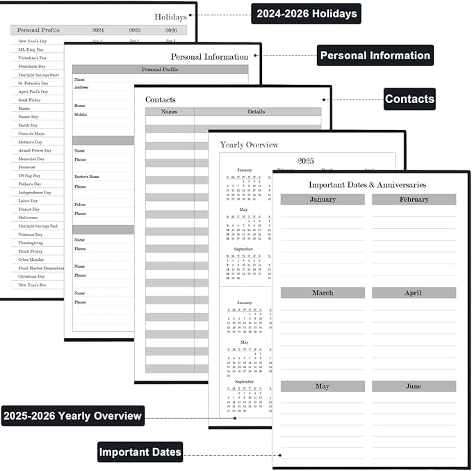 2025-2026 Daily & Monthly Planner - 2025 2026 Academic Year Planner One Page Per Day from July 2025 to June 2026, Hourly Appointment Book Perfect Organizer Daily Life, Fabric Cover, 5.8'' x 8.3'', Black