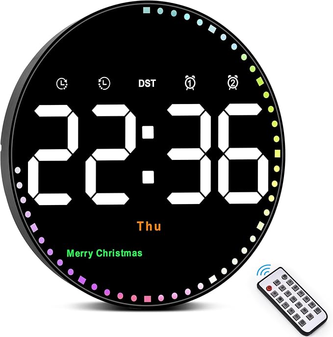 SZELAM Digital Wall Clock,10" Digital Clock Large Display with Remote Control,Adjustable Brightness, Calendar, Temperature, 12/24 H, for Living Room Office Bedroom Elderly Adults