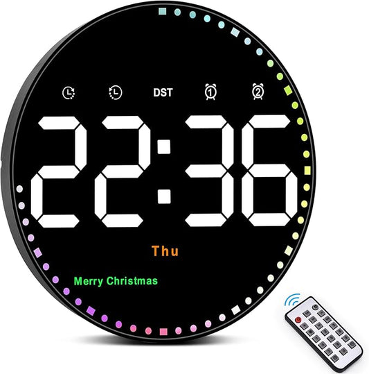 SZELAM Digital Wall Clock,10" Digital Clock Large Display with Remote Control,Adjustable Brightness, Calendar, Temperature, 12/24 H, for Living Room Office Bedroom Elderly Adults