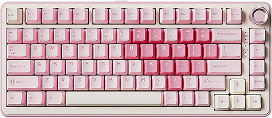 YUNZII B75 PRO Wireless Mechanical Keyboard,75% Layout with Knob,Hot Swap Gasket Custom Structure,Creamy Pre-lubed Switches,RGB Backlit,Bluetooth/Type-C/2.4G for Win/Mac(Milk Switch,Pink)