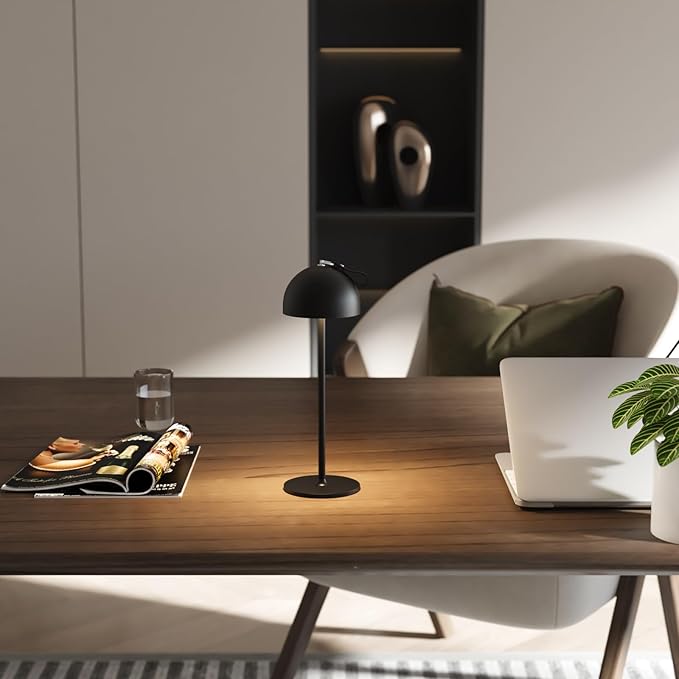 Outdoor Table Lamp,8-75 Hours Battery Powered Lights,Black Rechargeable Desk Lamp,Waterproof,Magnetic,Stepless Dimming,Adjustable Height,for Camping,Living Room,Dinner,Shower,Night Light