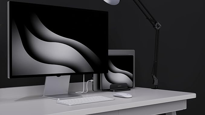 Dual Aluminum Vertical Laptop Stand Organizer, Sturdy Notebook Computer Holder Stand Compatible with New Liquid Retina XDR Apple MacBook Air/Pro, Mac mini and iPad Pro - Black